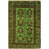 Overdyed Area Rug Handmade Green Geometric 4x6 ft