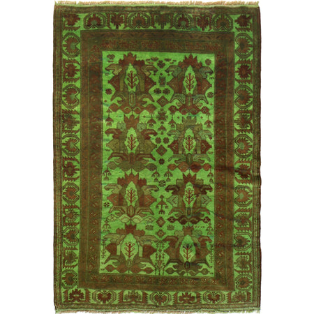 Overdyed Area Rug Handmade Green Geometric 4x6 ft