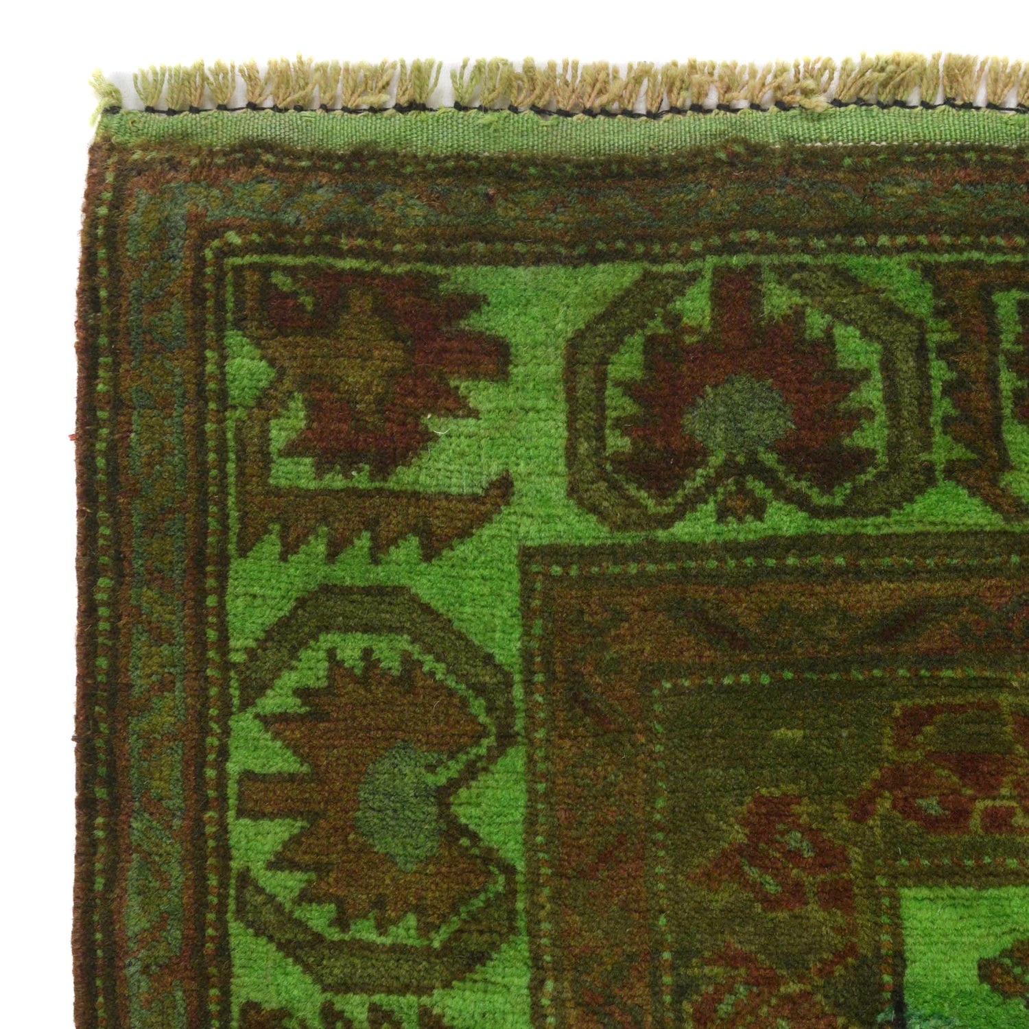 Overdyed Area Rug Handmade Green Geometric 4x6 ft