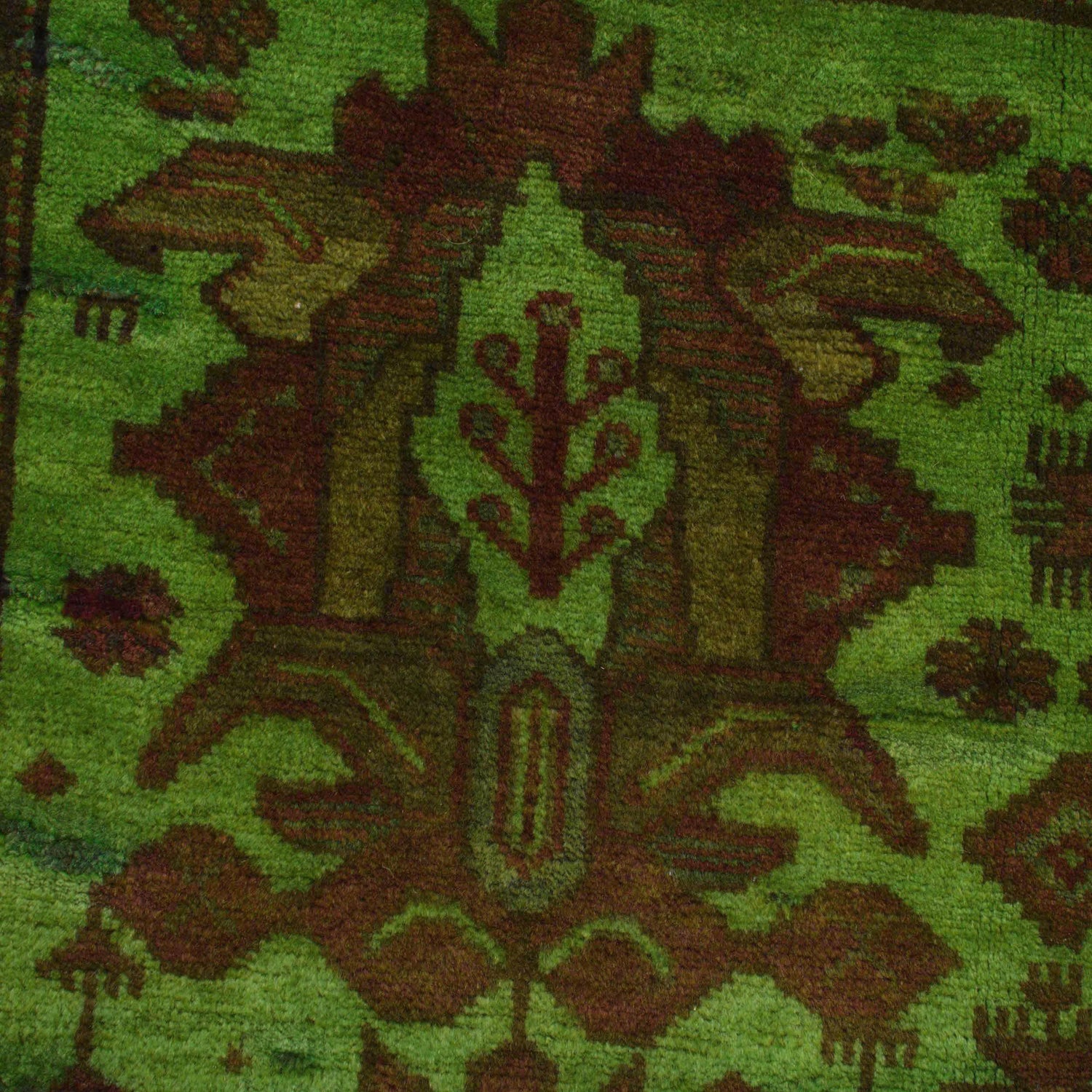 Overdyed Area Rug Handmade Green Geometric 4x6 ft
