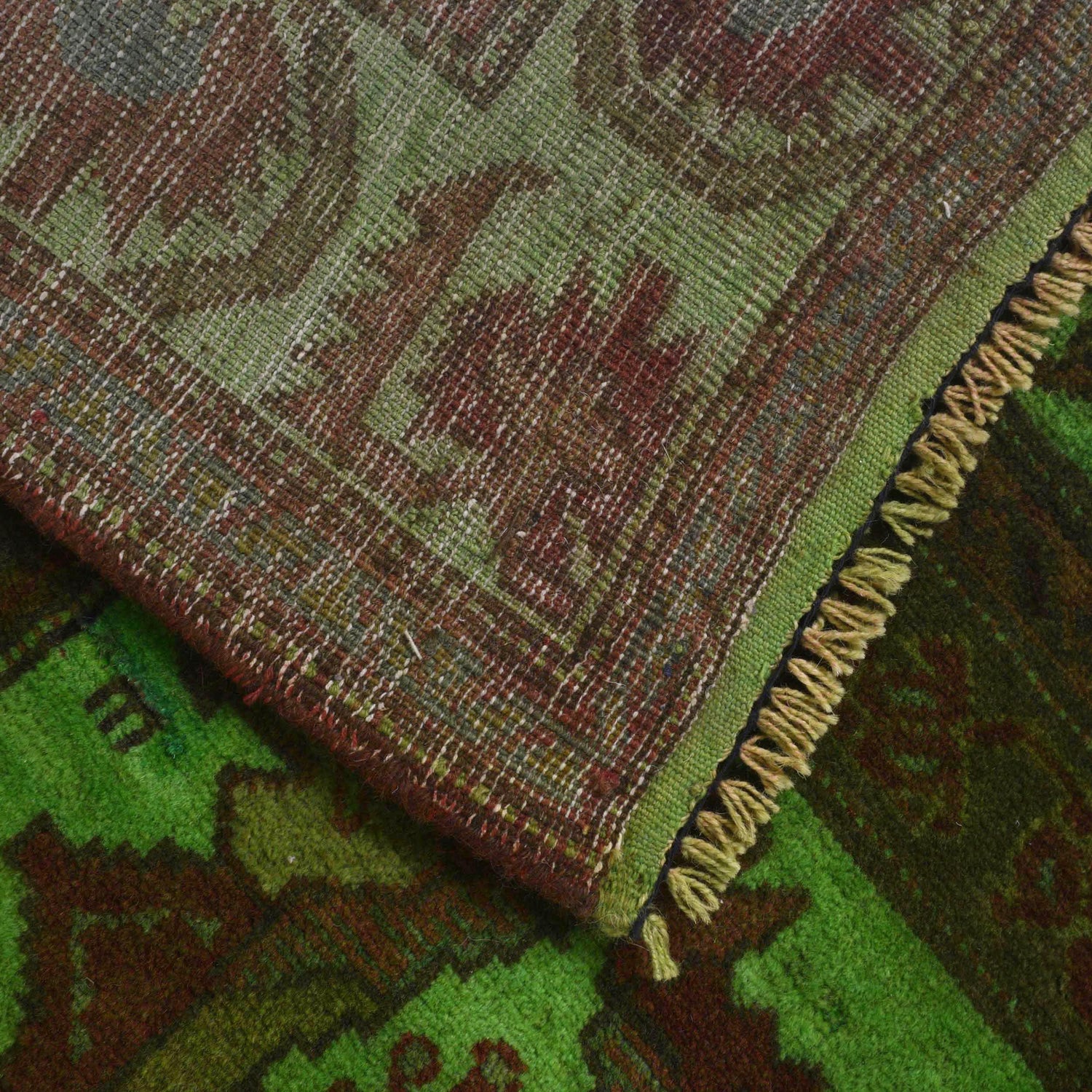 Overdyed Area Rug Handmade Green Geometric 4x6 ft