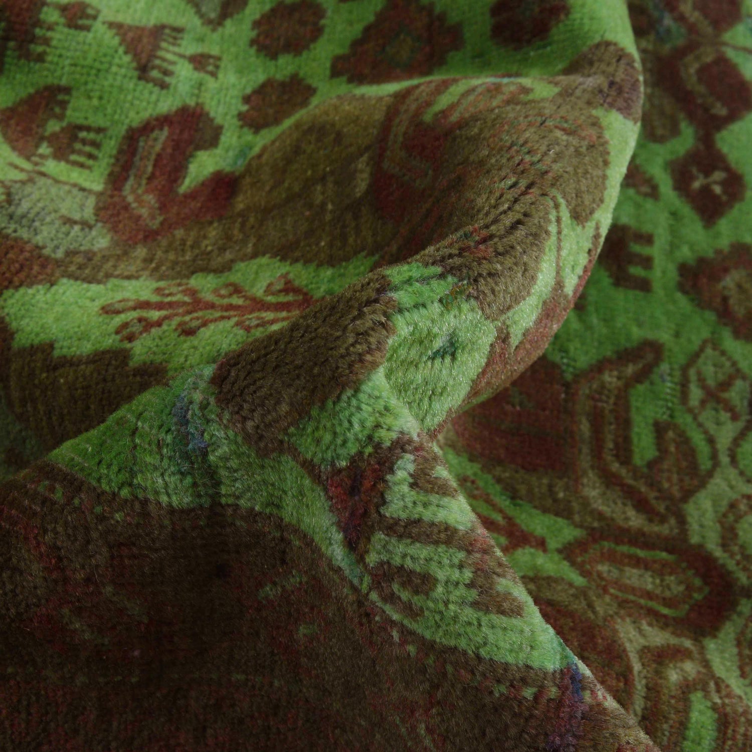 Overdyed Area Rug Handmade Green Geometric 4x6 ft