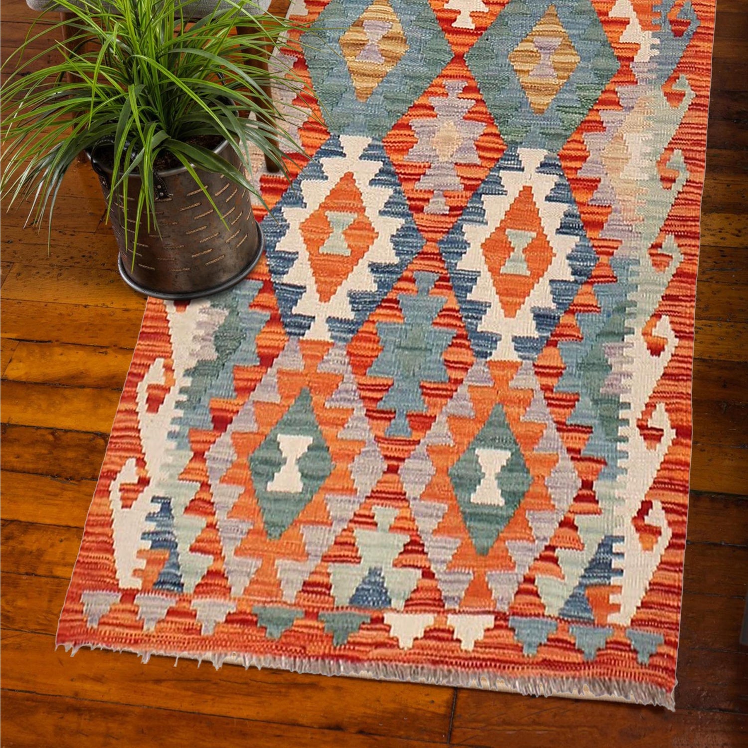 Handmade Multi Kilim Geometric 10' Runner