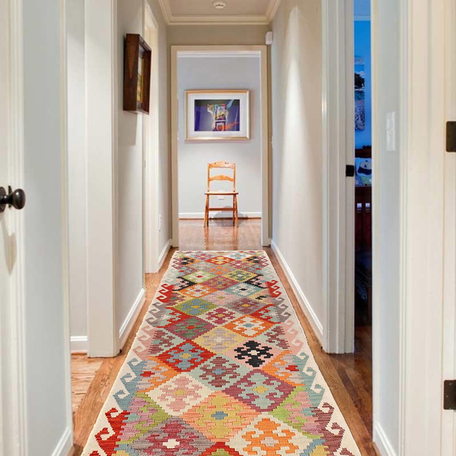Handmade Multi Kilim Geometric 10' Runner