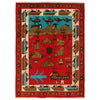 War Area Rug Handmade Red Tank + Helicopter 4x6 ft