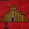 War Area Rug Handmade Red Tank + Helicopter 4x6 ft
