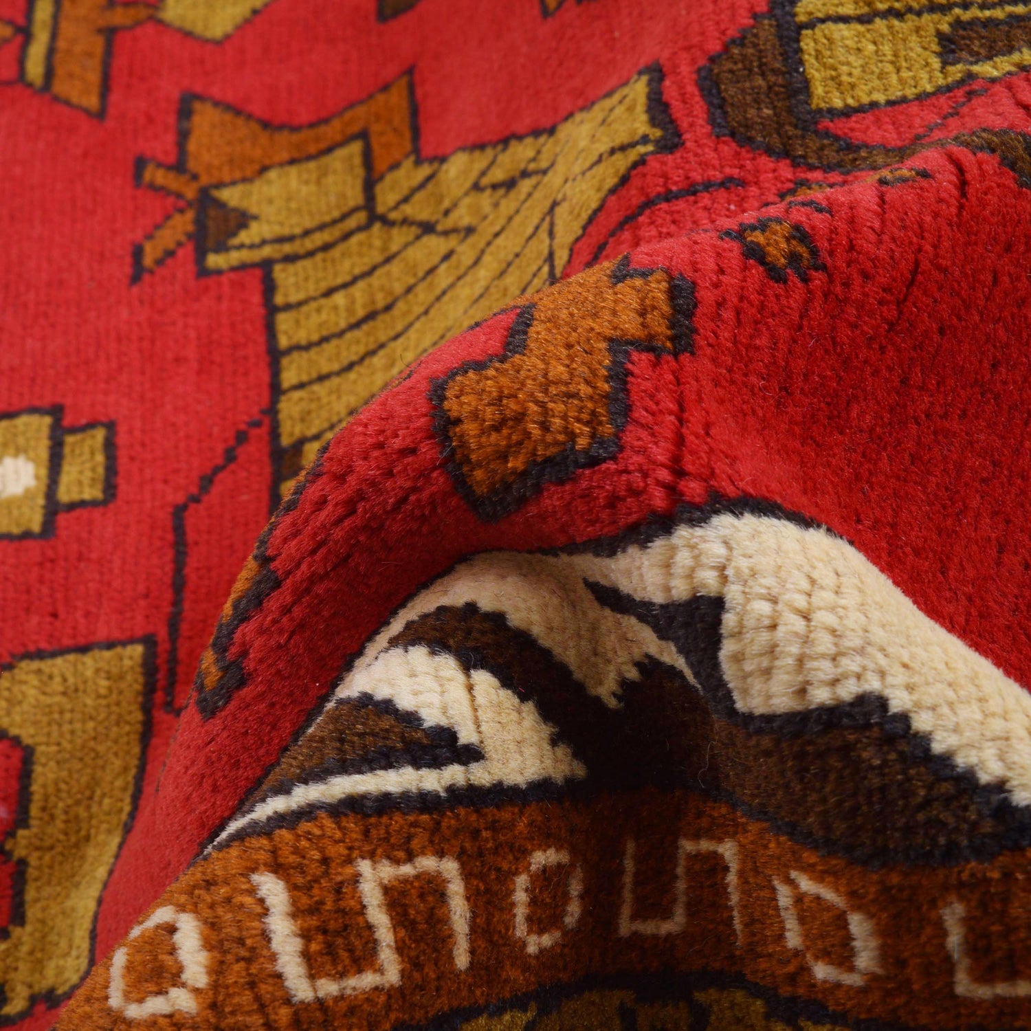 War Area Rug Handmade Red Tank + Helicopter 4x6 ft