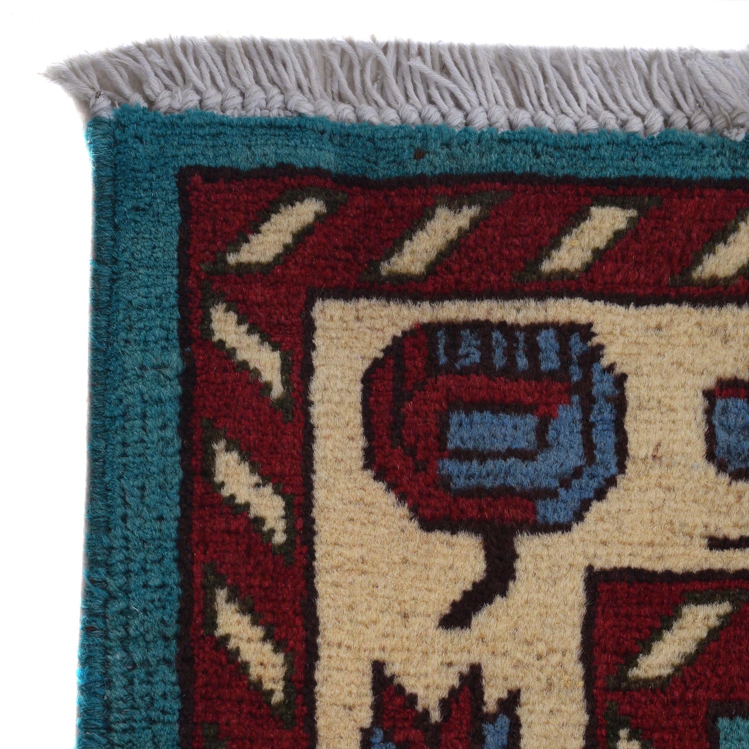 War Area Rug Handmade Blue Tank + Helicopter + Riffle 4x6 ft