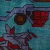 War Area Rug Handmade Blue Tank + Helicopter + Riffle 4x6 ft