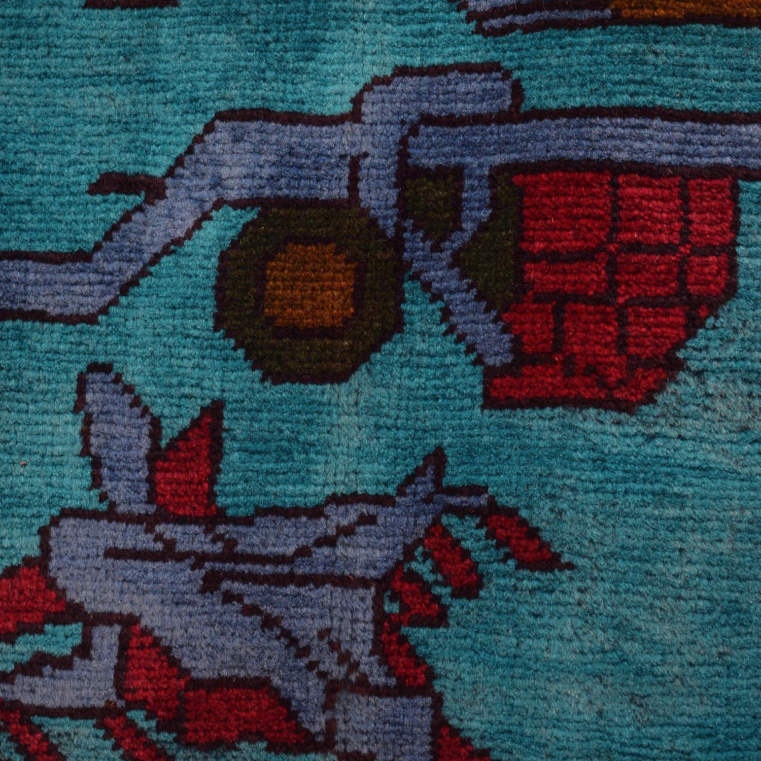 War Area Rug Handmade Blue Tank + Helicopter + Riffle 4x6 ft