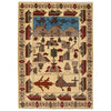 War Area Rug Handmade Beige Tank + Helicopter 4x6 ft