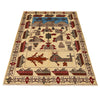 War Area Rug Handmade Beige Tank + Helicopter 4x6 ft