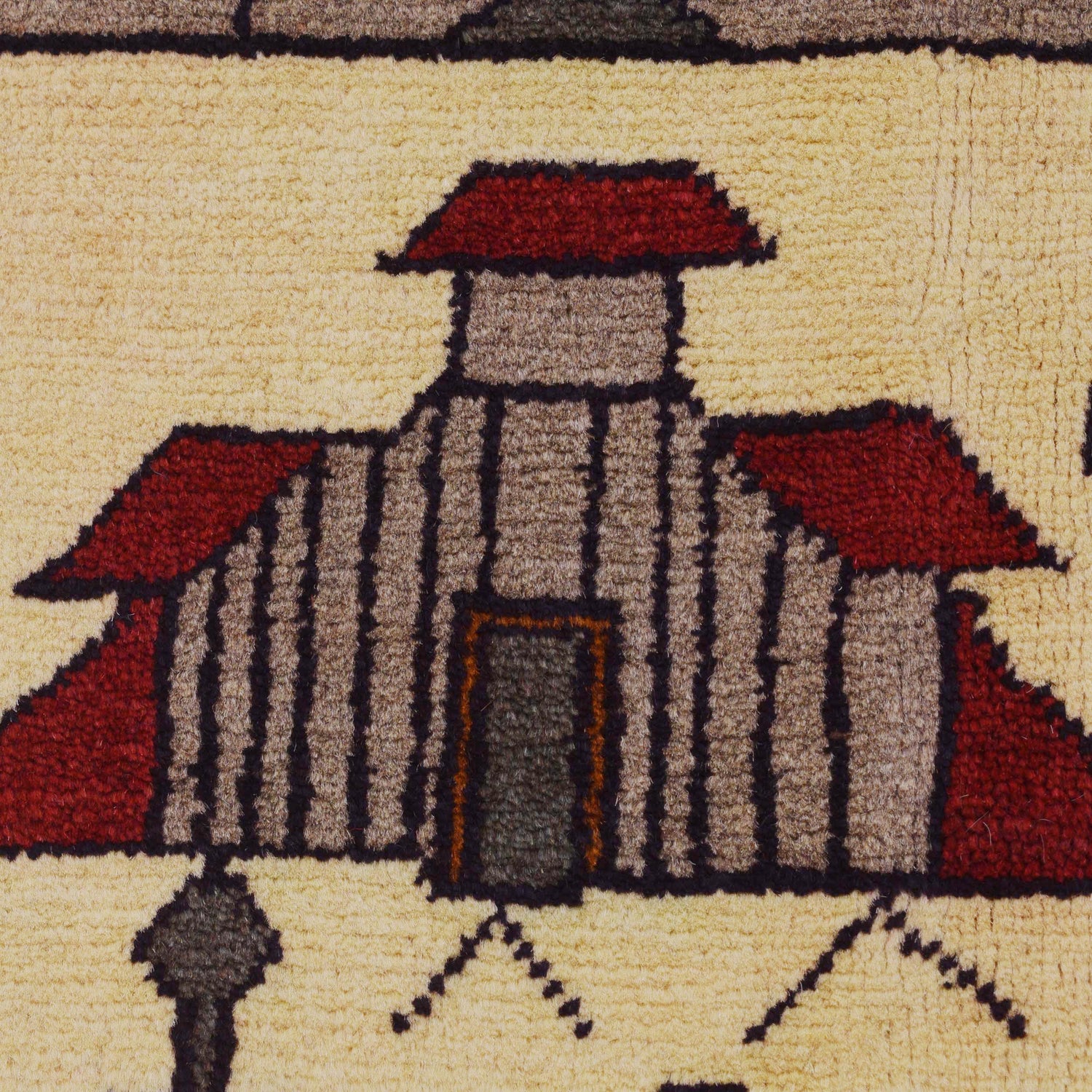 War Area Rug Handmade Beige Tank + Helicopter 4x6 ft