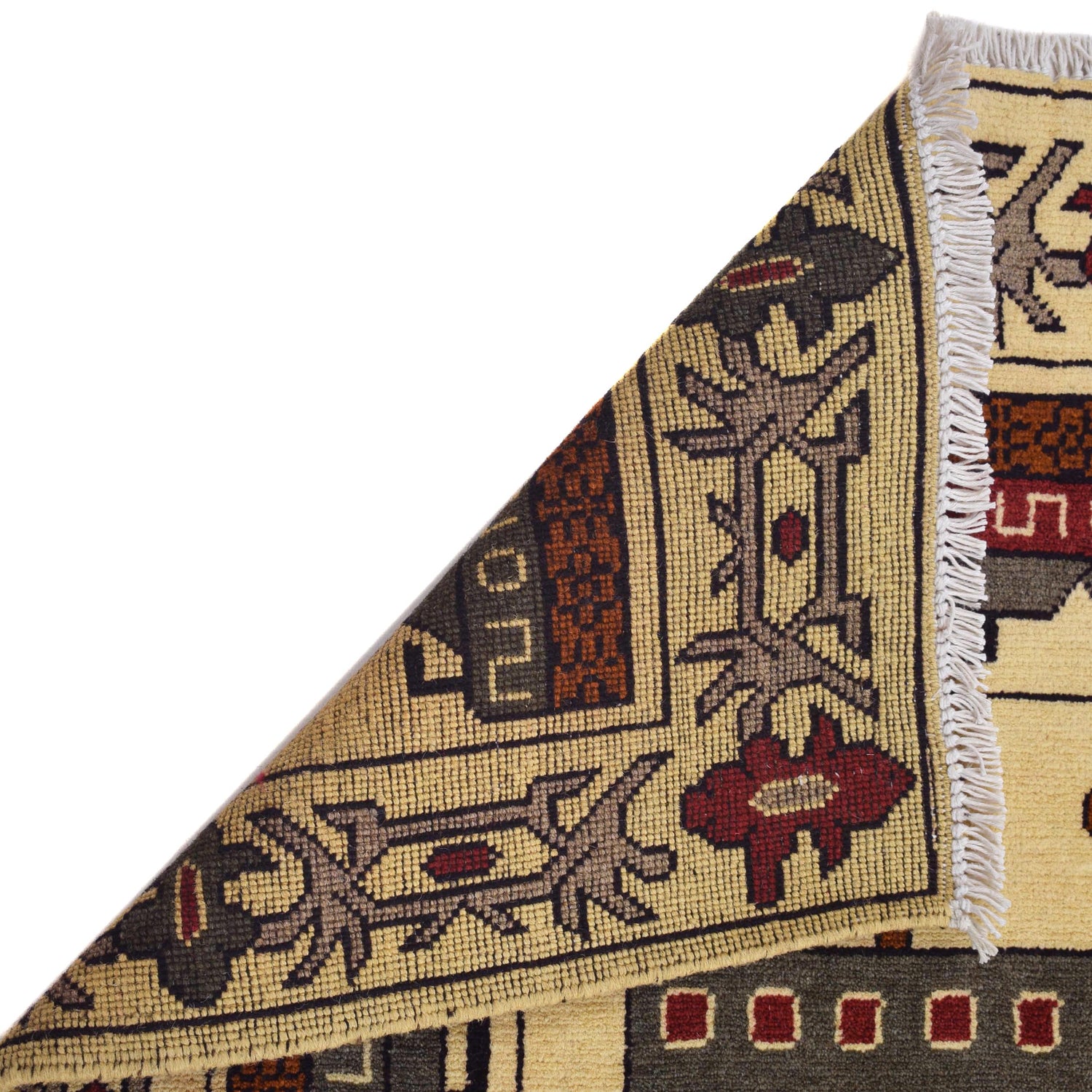 War Area Rug Handmade Beige Tank + Helicopter 4x6 ft