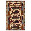 War Area Rug Handmade Beige Tank + Helicopter + Riffle 2x4