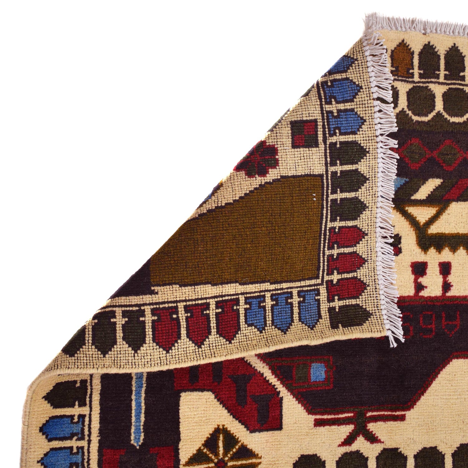 War Area Rug Handmade Beige Tank + Helicopter + Riffle 2x4