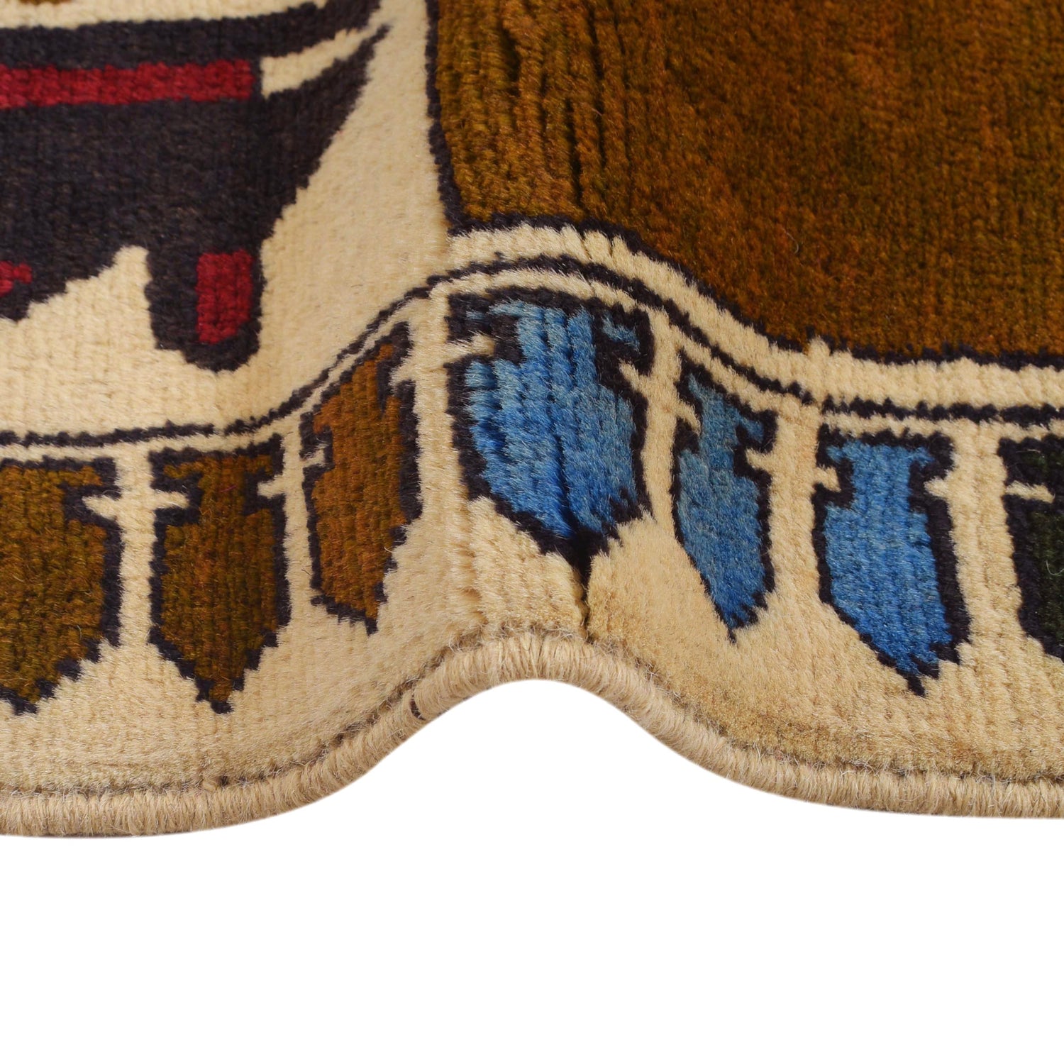 War Area Rug Handmade Beige Tank + Helicopter + Riffle 2x4