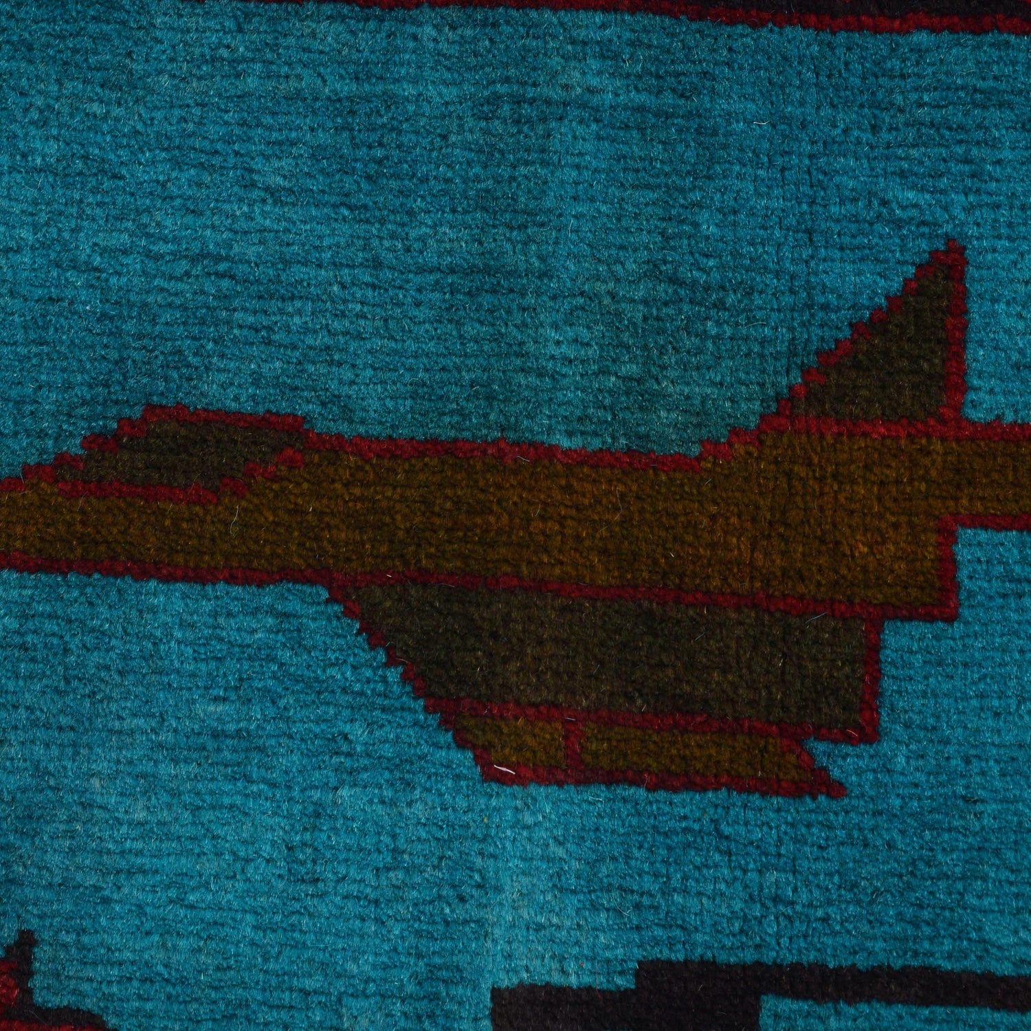 War Area Rug Handmade Blue Tank + Helicopter + Riffle 4x6 ft