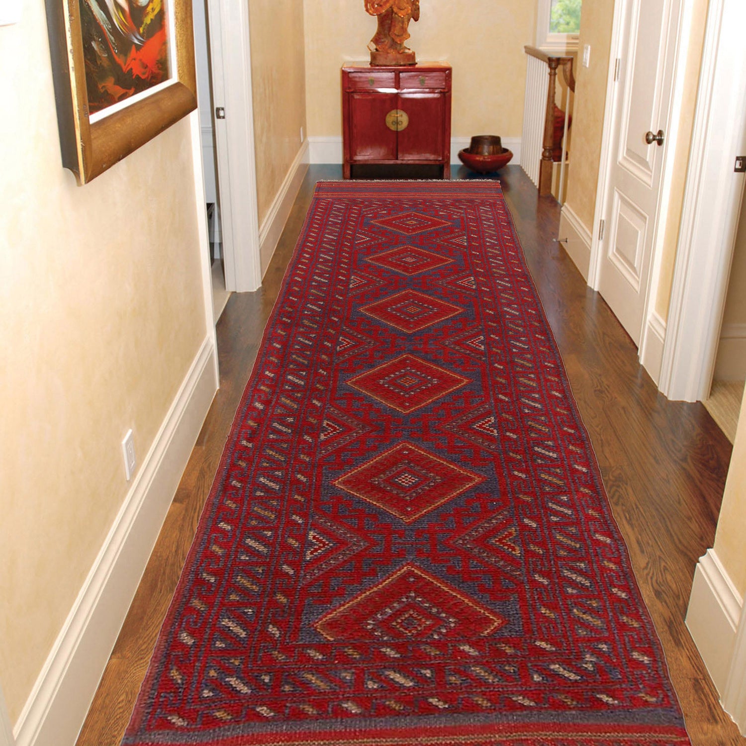 Mashwani Runner Rug Handmade Deep Red Geometric 8' Runner