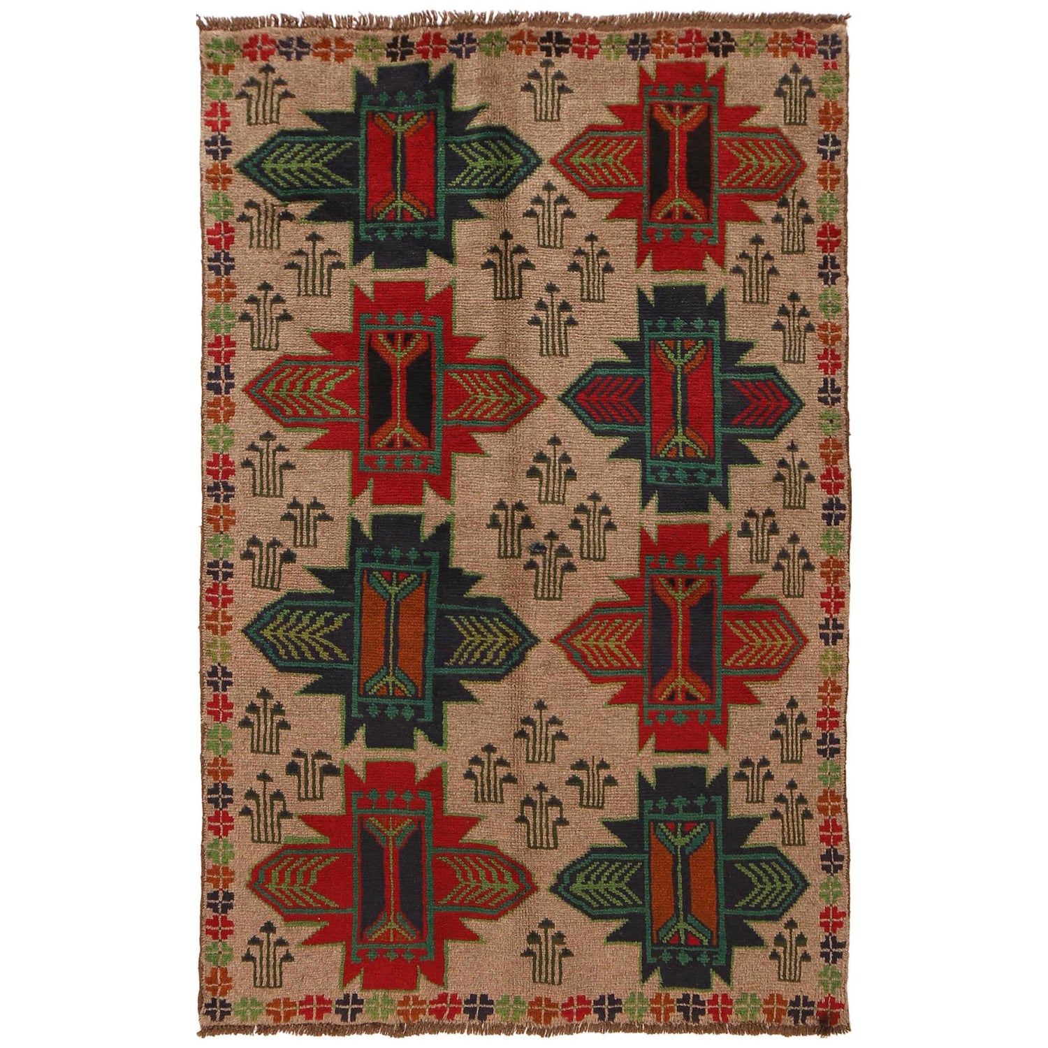 Baluchi Rug Handmade Beige Geometric 4x6 ft