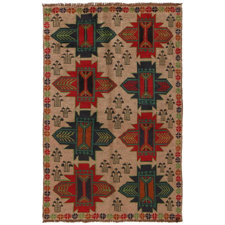 Baluchi Rug Handmade Beige Geometric 4x6 ft