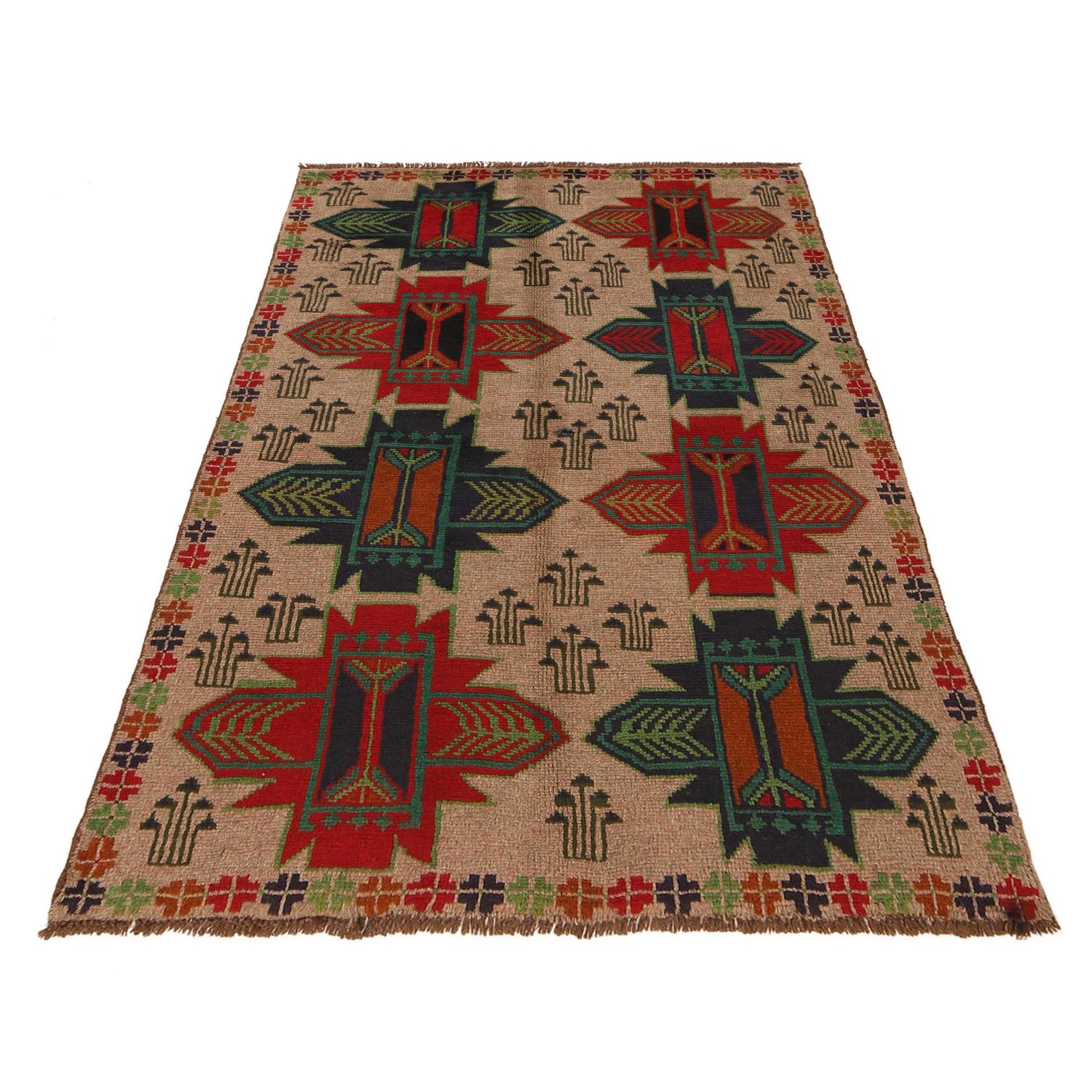 Baluchi Rug Handmade Beige Geometric 4x6 ft