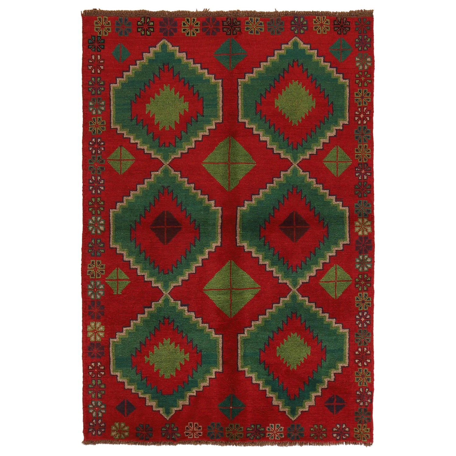 Baluchi Rug Handmade Red Geometric 4x6 ft
