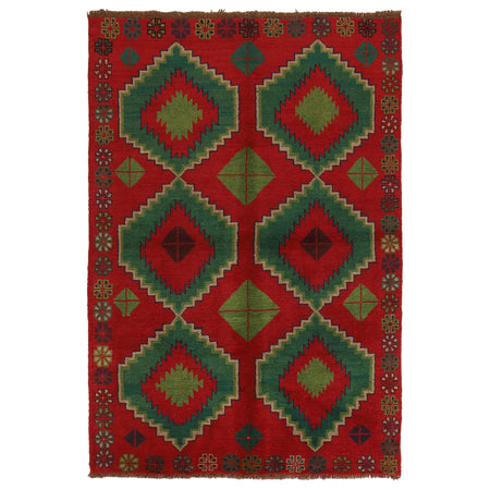 Baluchi Rug Handmade Red Geometric 4x6 ft