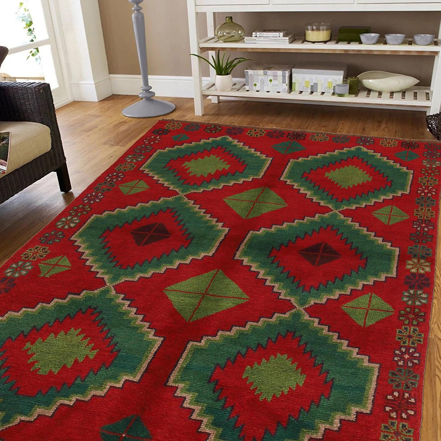 Baluchi Rug Handmade Red Geometric 4x6 ft