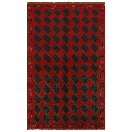 Baluchi Rug Handmade Red Geometric 4x6 ft