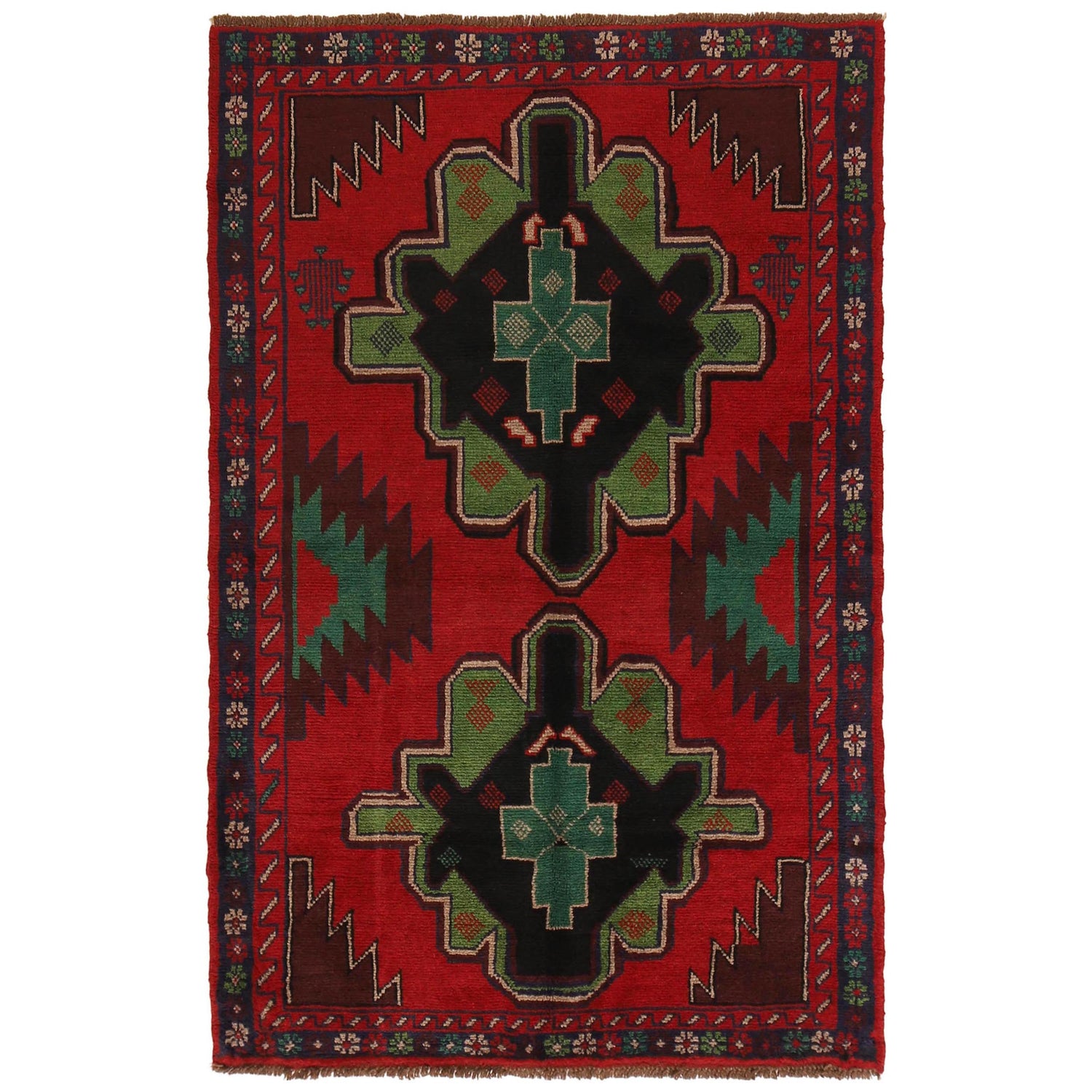Baluchi Rug Handmade Red Geometric 4x6 ft