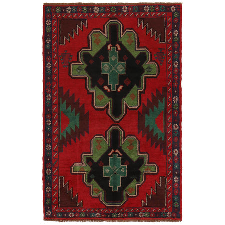 Baluchi Rug Handmade Red Geometric 4x6 ft