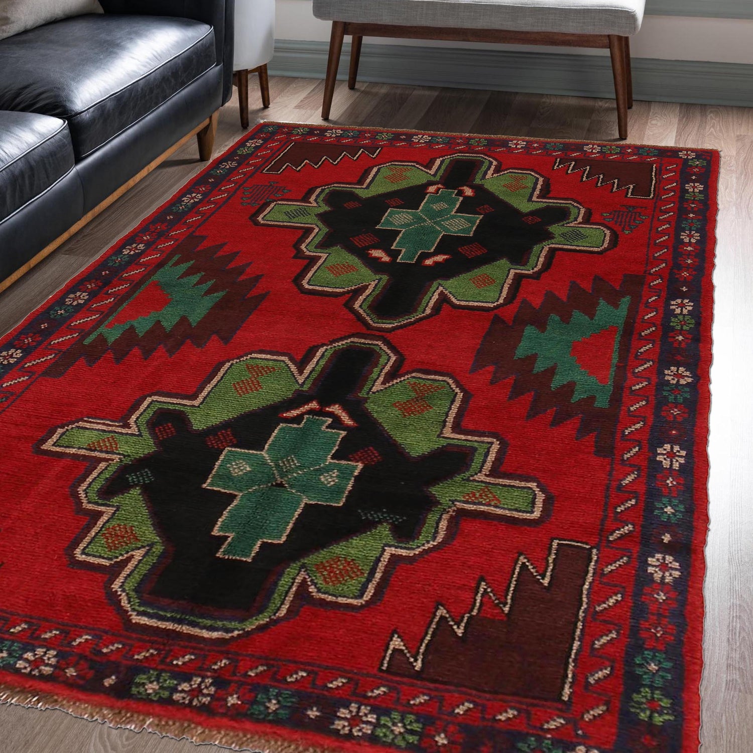 Baluchi Rug Handmade Red Geometric 4x6 ft