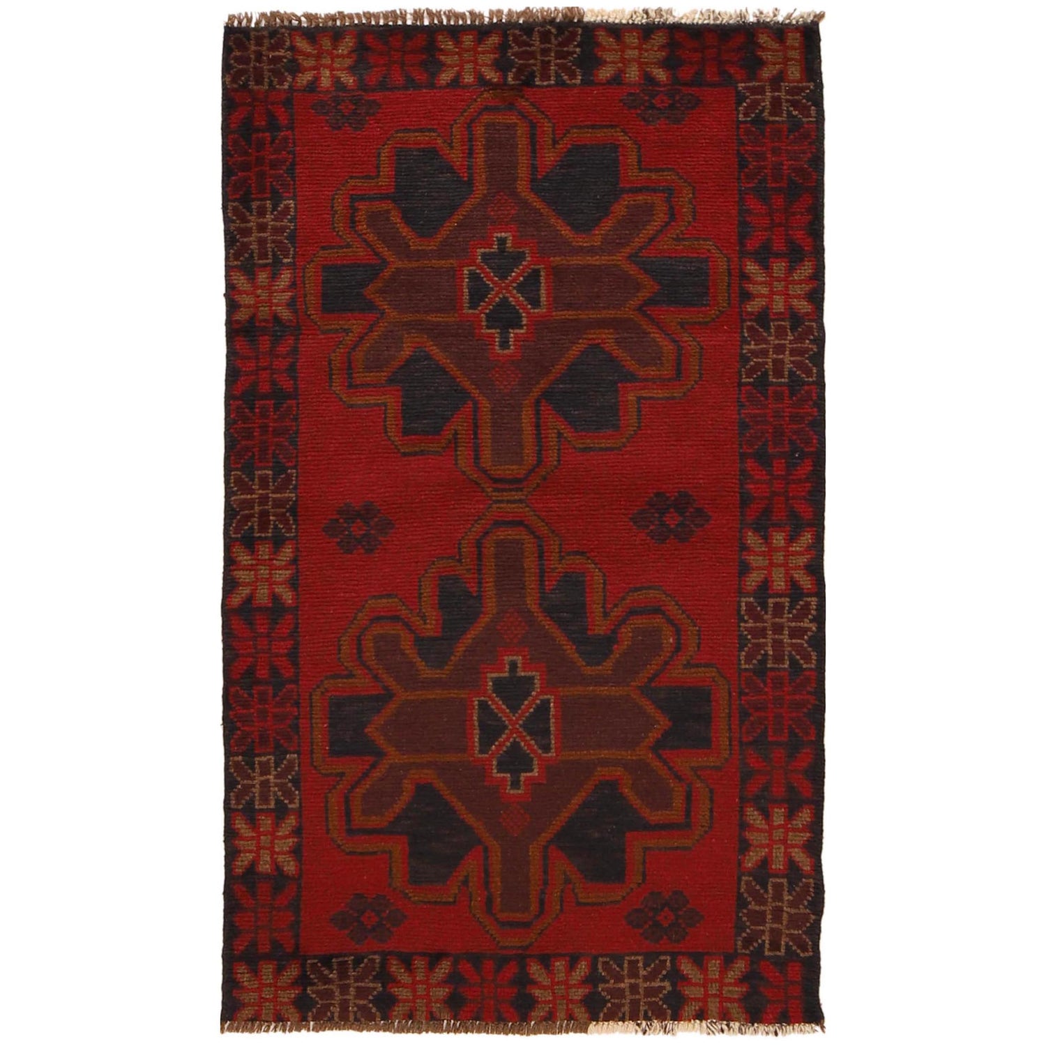 Baluchi Rug Handmade Red Geometric 3x5 ft