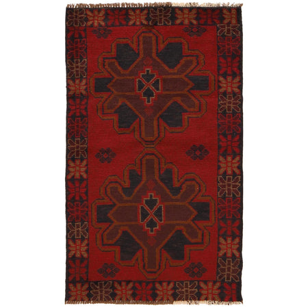 Baluchi Rug Handmade Red Geometric 3x5 ft