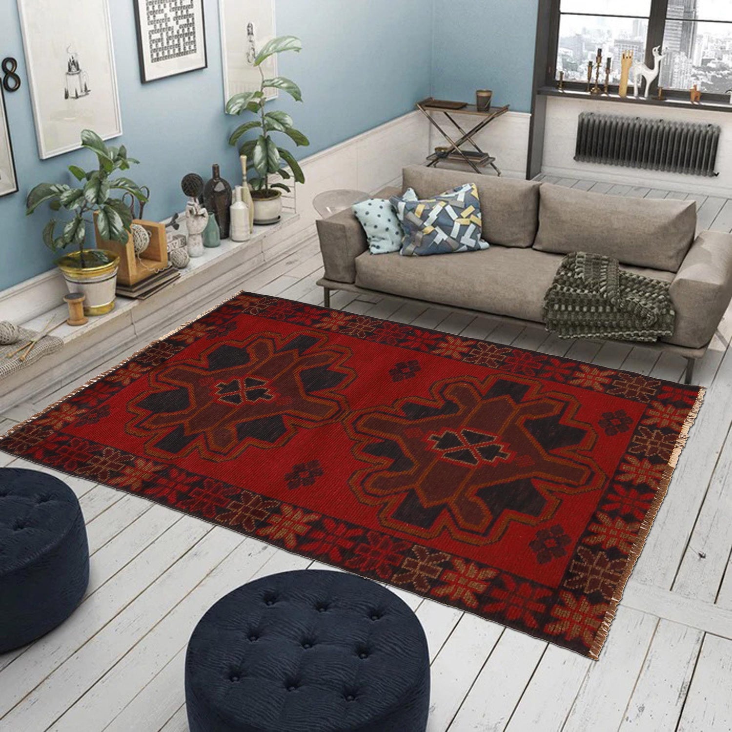 Baluchi Rug Handmade Red Geometric 3x5 ft