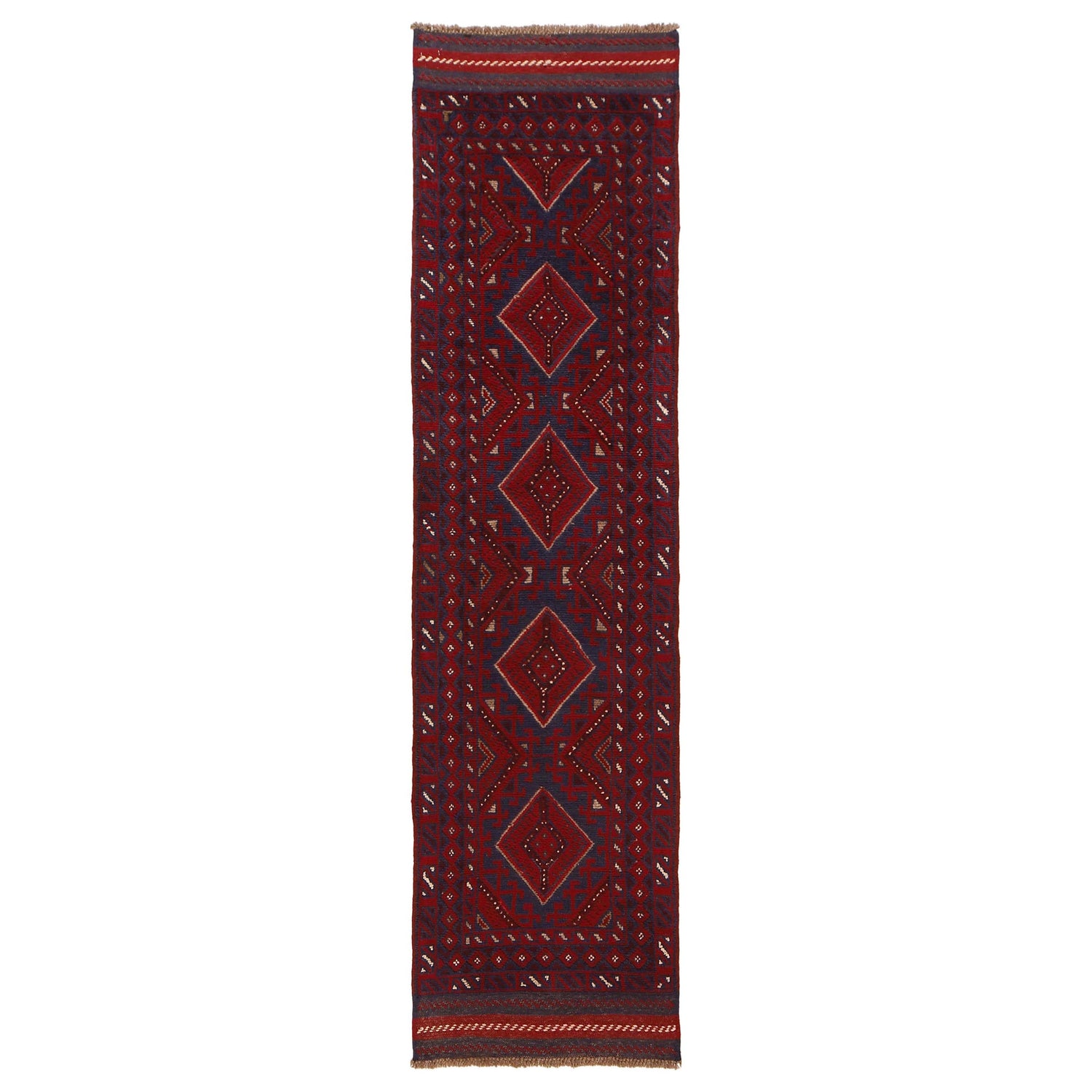 Mashwani Runner Handmade Deep Red Geometric 8' Runner