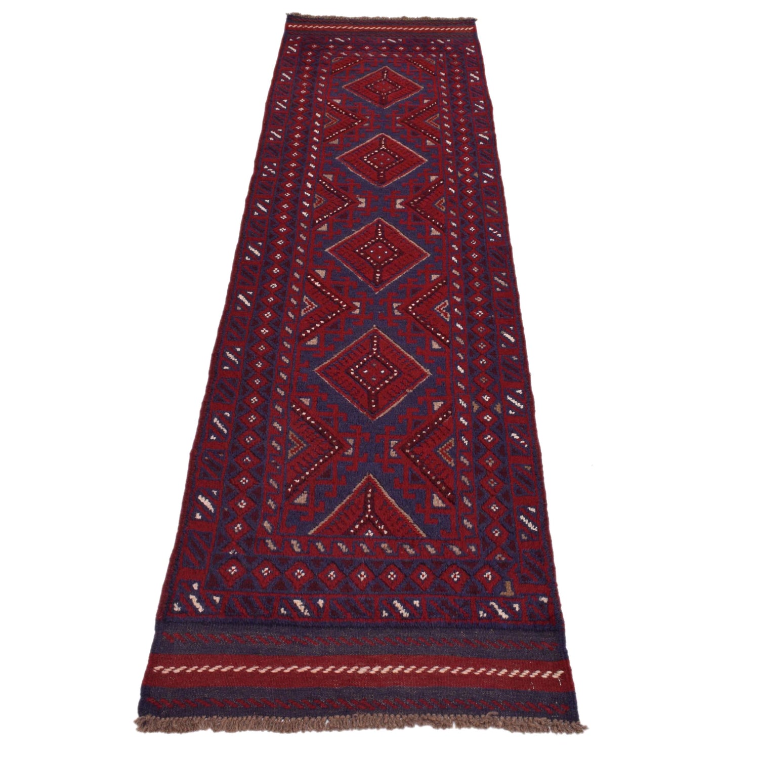 Mashwani Runner Handmade Deep Red Geometric 8' Runner