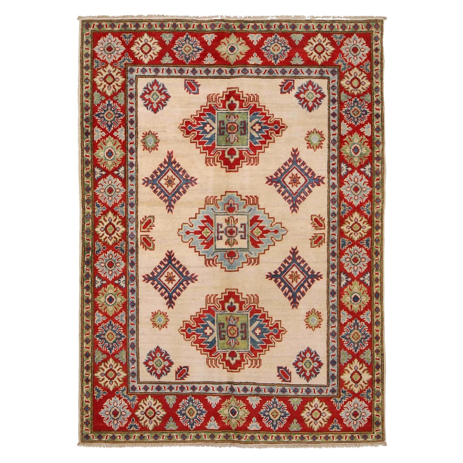 Kazak Rug Handmade Ivory Medallion 4x6 ft