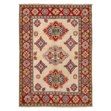 Kazak Rug Handmade Ivory Medallion 4x6 ft