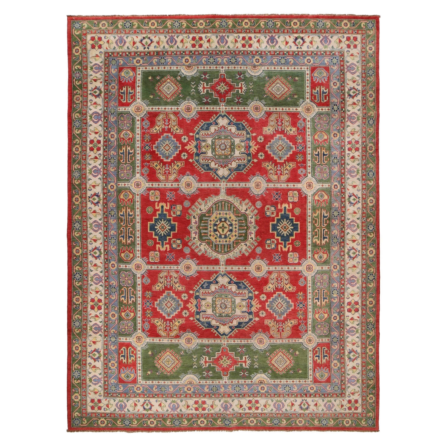 Kazak Rug Handmade Red Medallion 9x12 ft