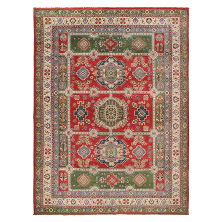 Kazak Rug Handmade Red Medallion 9x12 ft