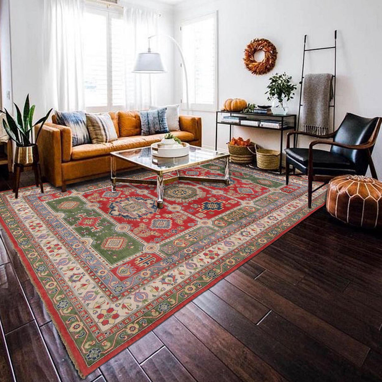 Kazak Rug Handmade Red Medallion 9x12 ft