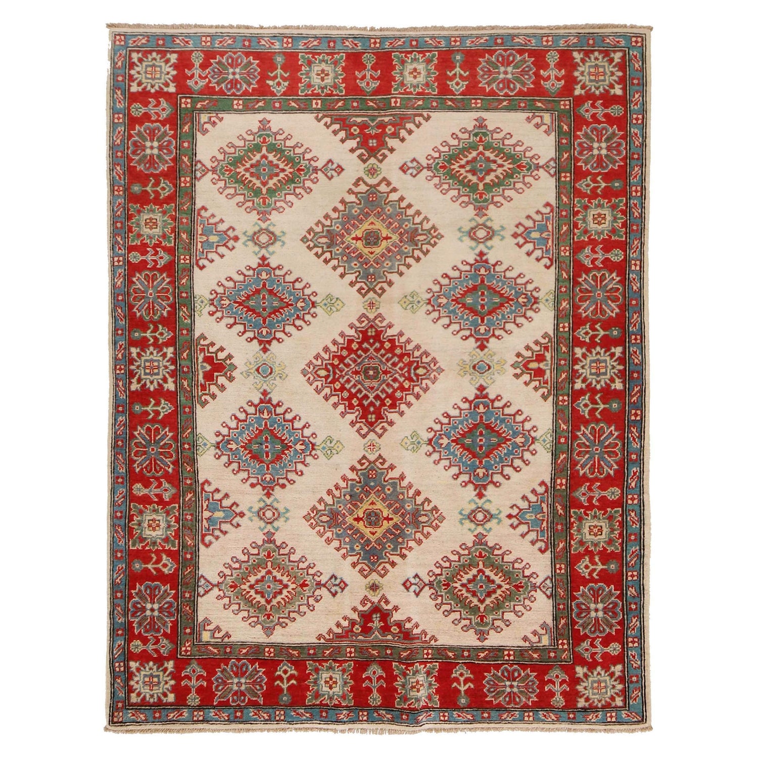 Kazak Rug Handmade Ivory Medallion 4x7 ft