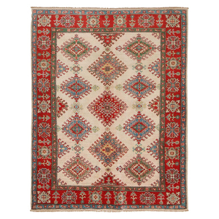 Kazak Rug Handmade Ivory Medallion 4x7 ft