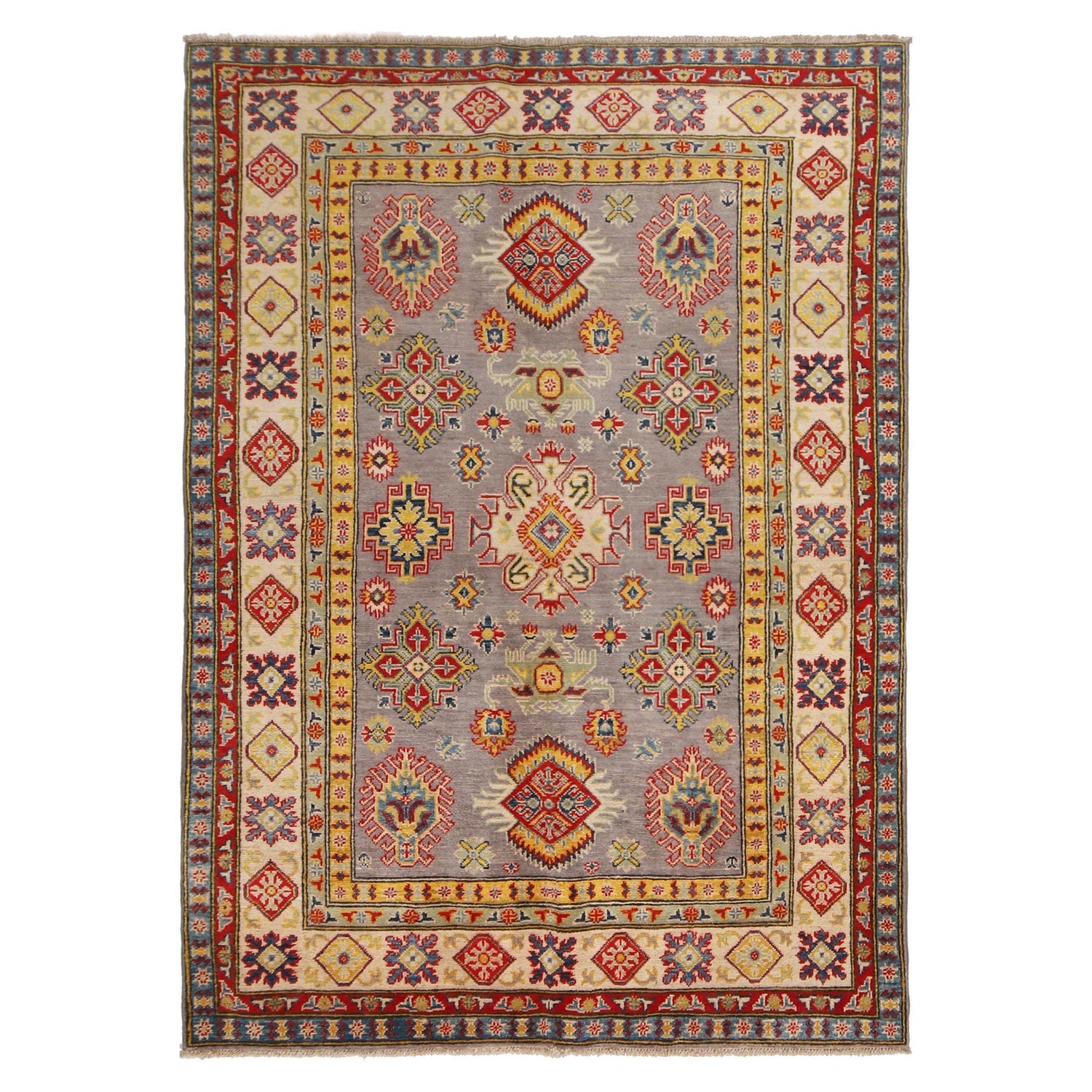 Kazak Rug Handmade Gray Medallion 4x7 ft