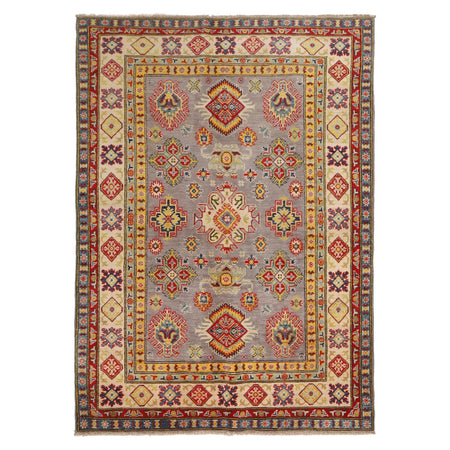 Kazak Rug Handmade Gray Medallion 4x7 ft