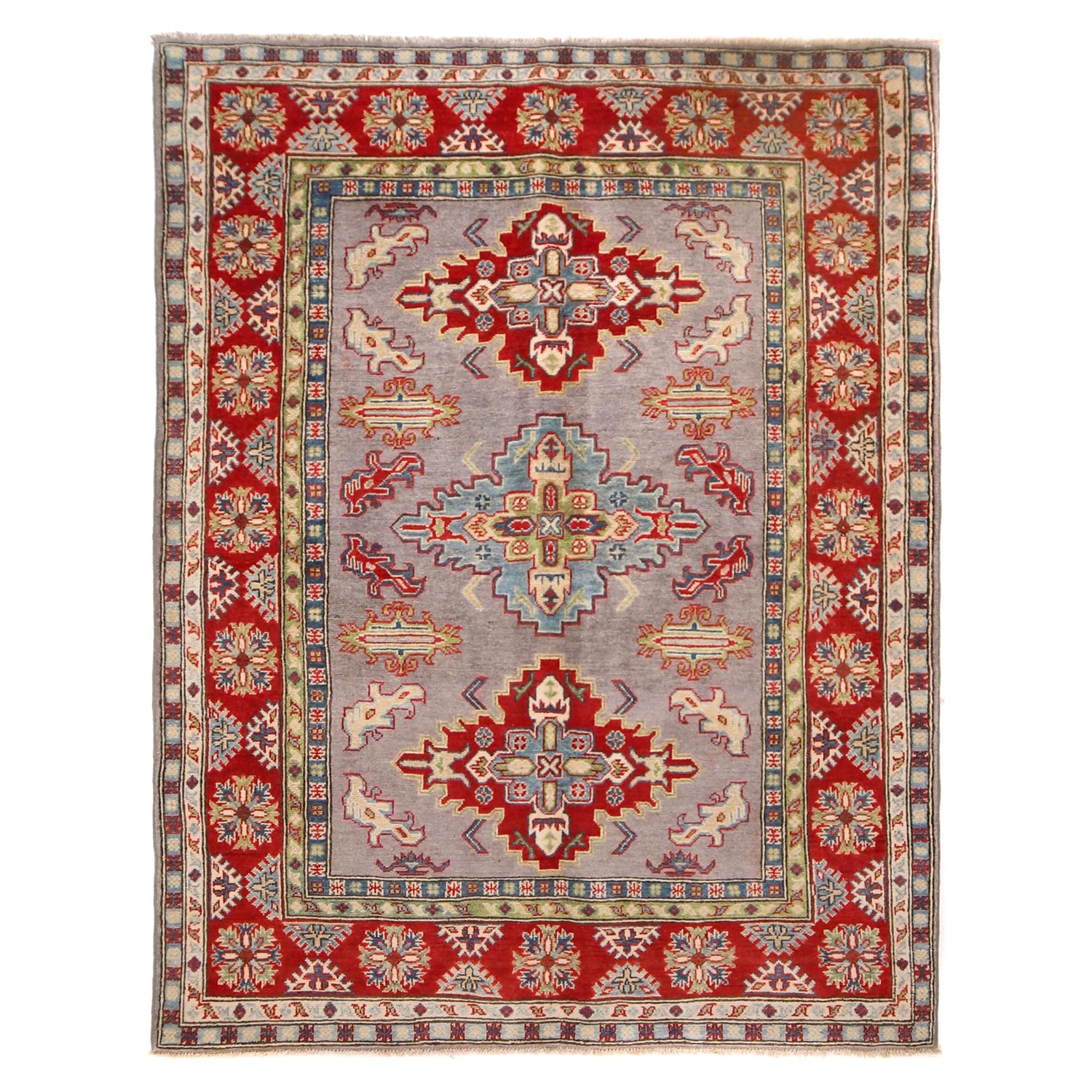 Kazak Rug Handmade Gray Medallion 4x7 ft