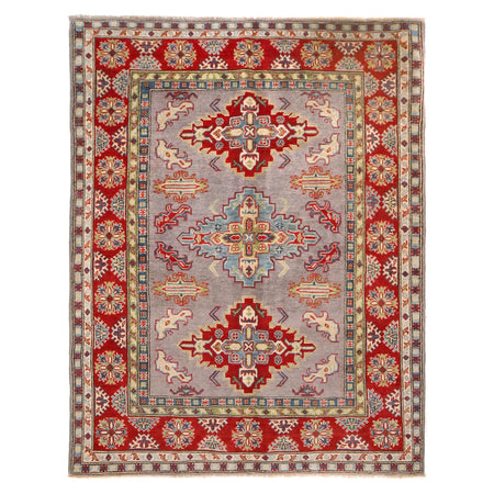Kazak Rug Handmade Gray Medallion 4x7 ft