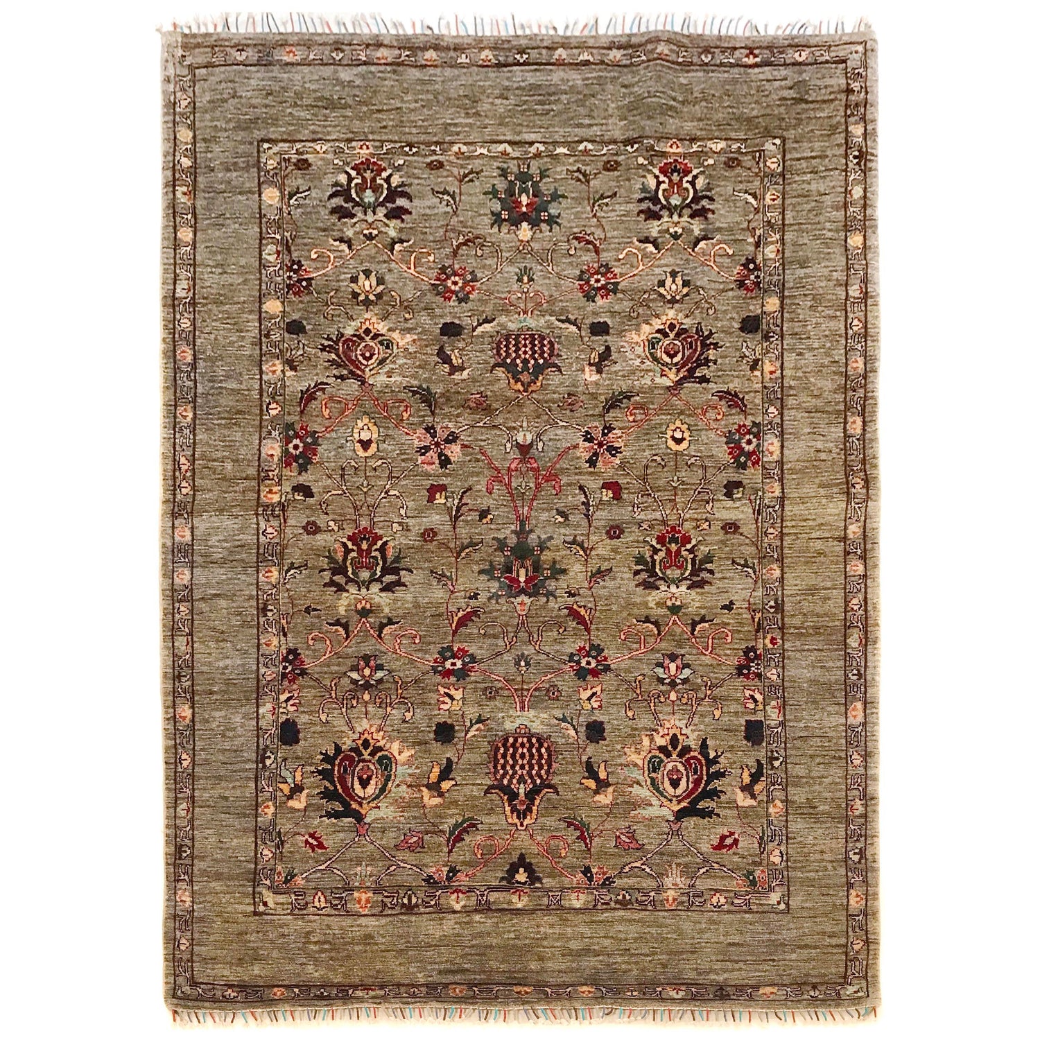 Sultani Area Rug Handmade Gray Floral 5x8 ft